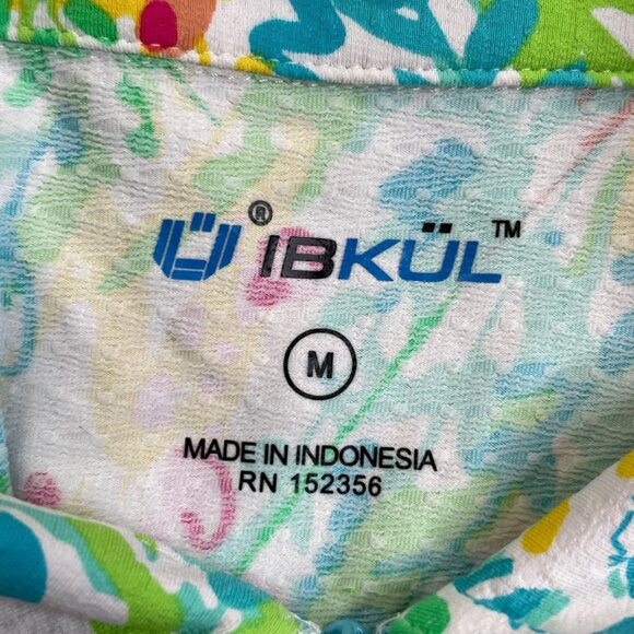 IBKUL 1/4 Zip Mock Neck Top Green Yellow Floral Print - Picture 3 of 6